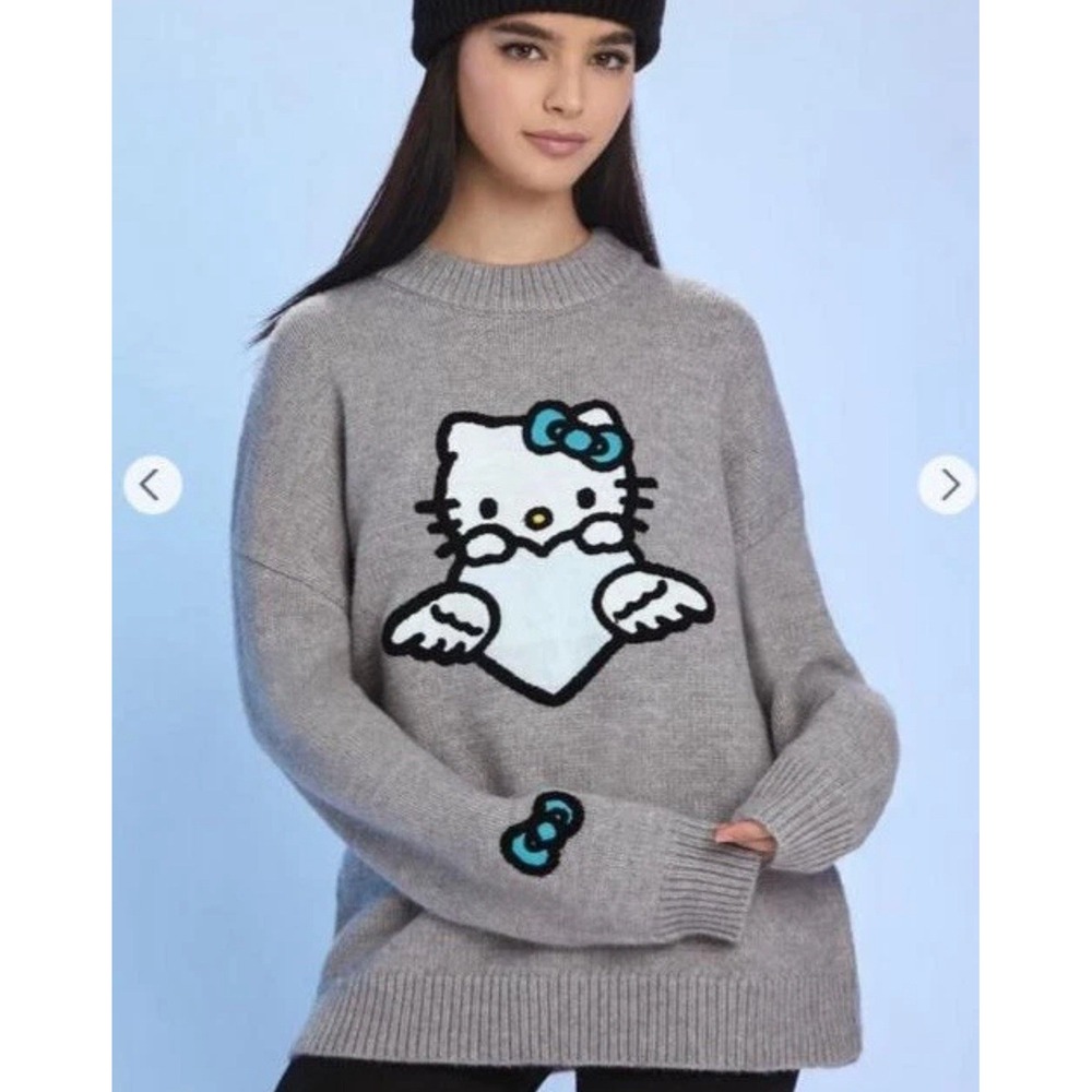 Forever 21 x Sanrio Angel Hello Kitty Heather Gray‎ Knit Sweater Large New Rare